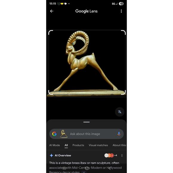 Vintage MCM Brass Ibex Or Ram Collectoble Decorative Figurine. 9" L x 8.5" tall. - Picture 12 of 13